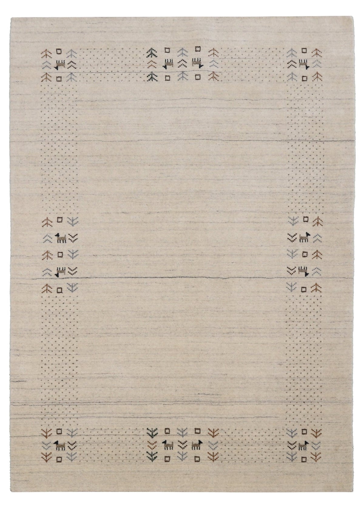 Beige Contemporary Solid Border Design Hand Loomed Wool Area Rug.