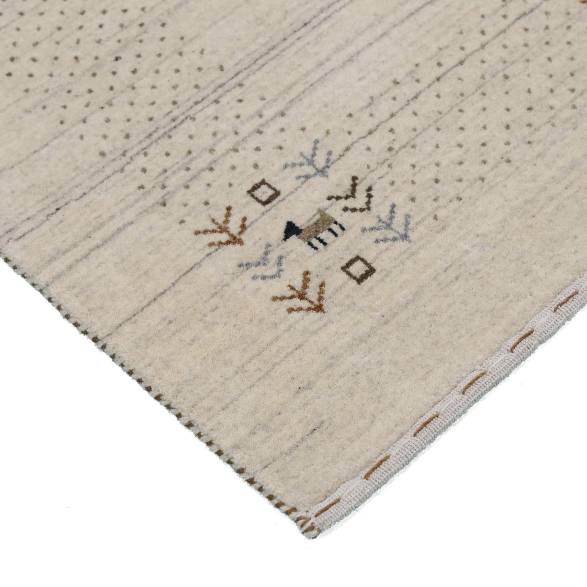 Beige Contemporary Solid Border Design Hand Loomed Wool Area Rug.