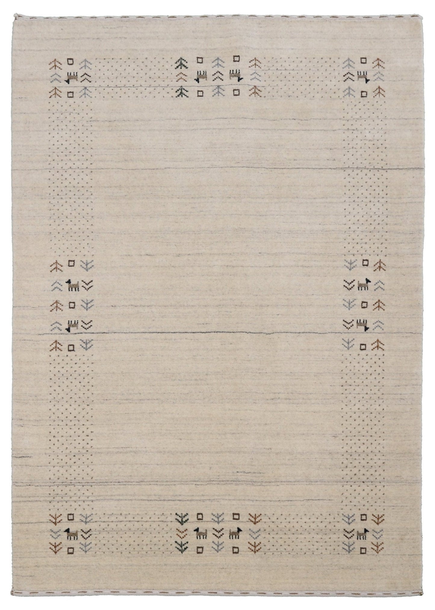 Beige Contemporary Solid Border Design Hand Loomed Wool Area Rug.