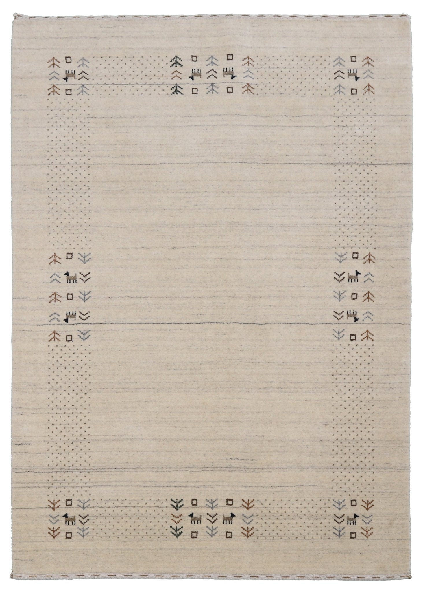 Beige Contemporary Solid Border Design Hand Loomed Wool Area Rug.