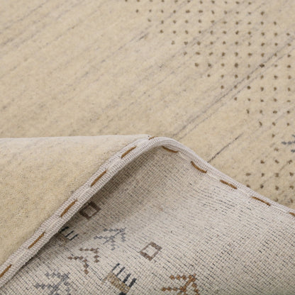 Beige Contemporary Solid Border Design Hand Loomed Wool Area Rug.