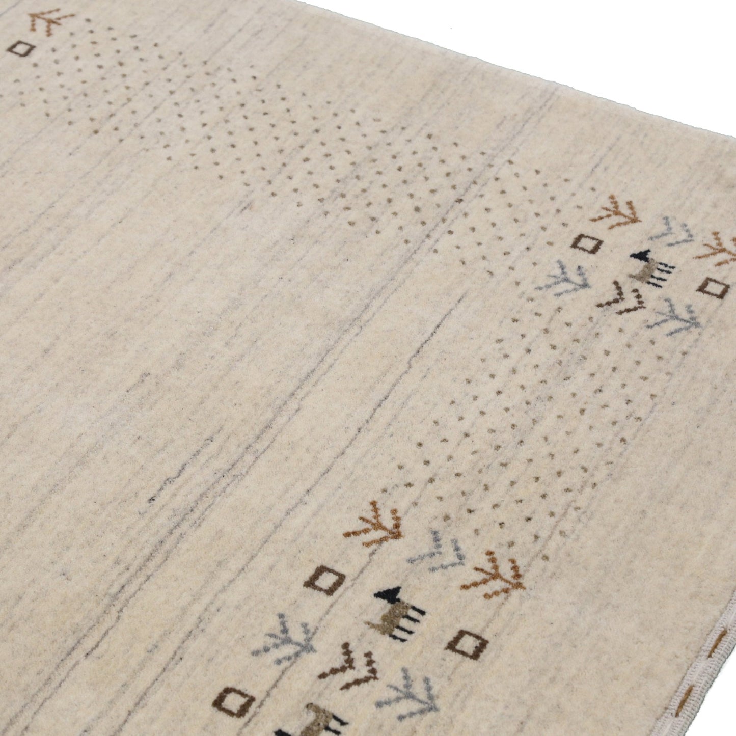 Beige Contemporary Solid Border Design Hand Loomed Wool Area Rug.