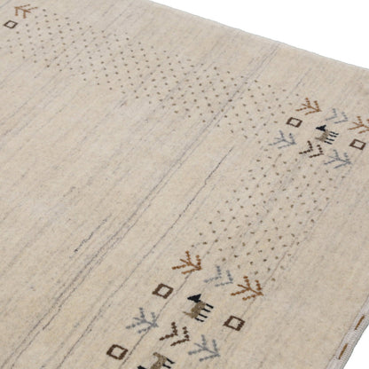 Beige Contemporary Solid Border Design Hand Loomed Wool Area Rug.