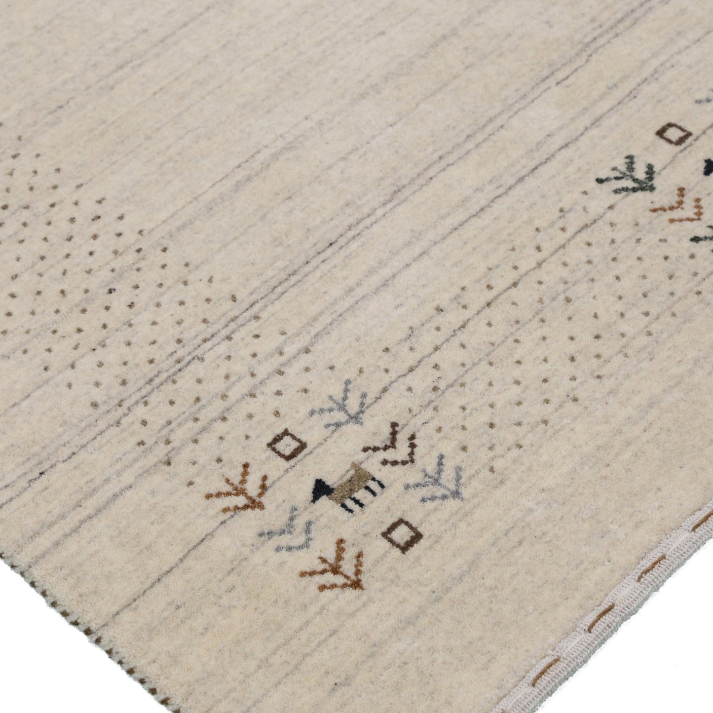 Beige Contemporary Solid Border Design Hand Loomed Wool Area Rug.