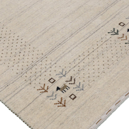 Beige Contemporary Solid Border Design Hand Loomed Wool Area Rug.