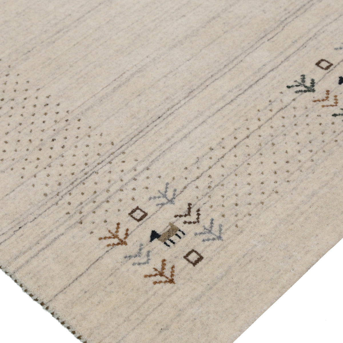 Beige Contemporary Solid Border Design Hand Loomed Wool Area Rug.