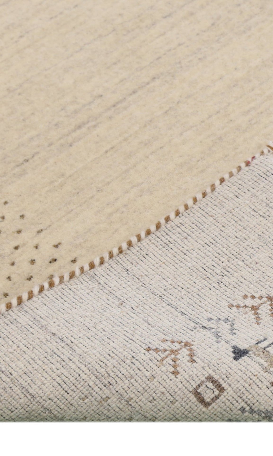 Beige Contemporary Solid Border Design Hand Loomed Wool Area Rug.