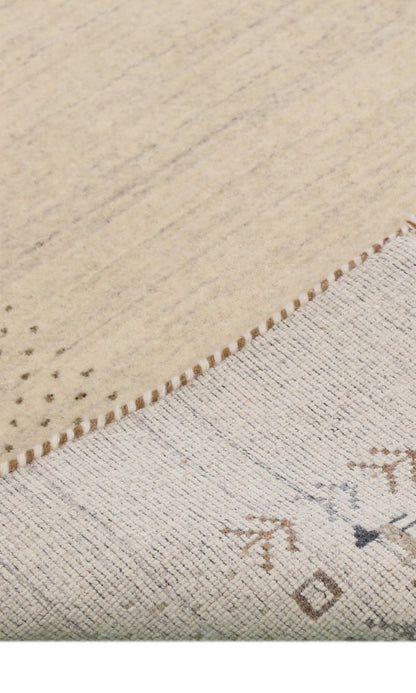 Beige Contemporary Solid Border Design Hand Loomed Wool Area Rug.
