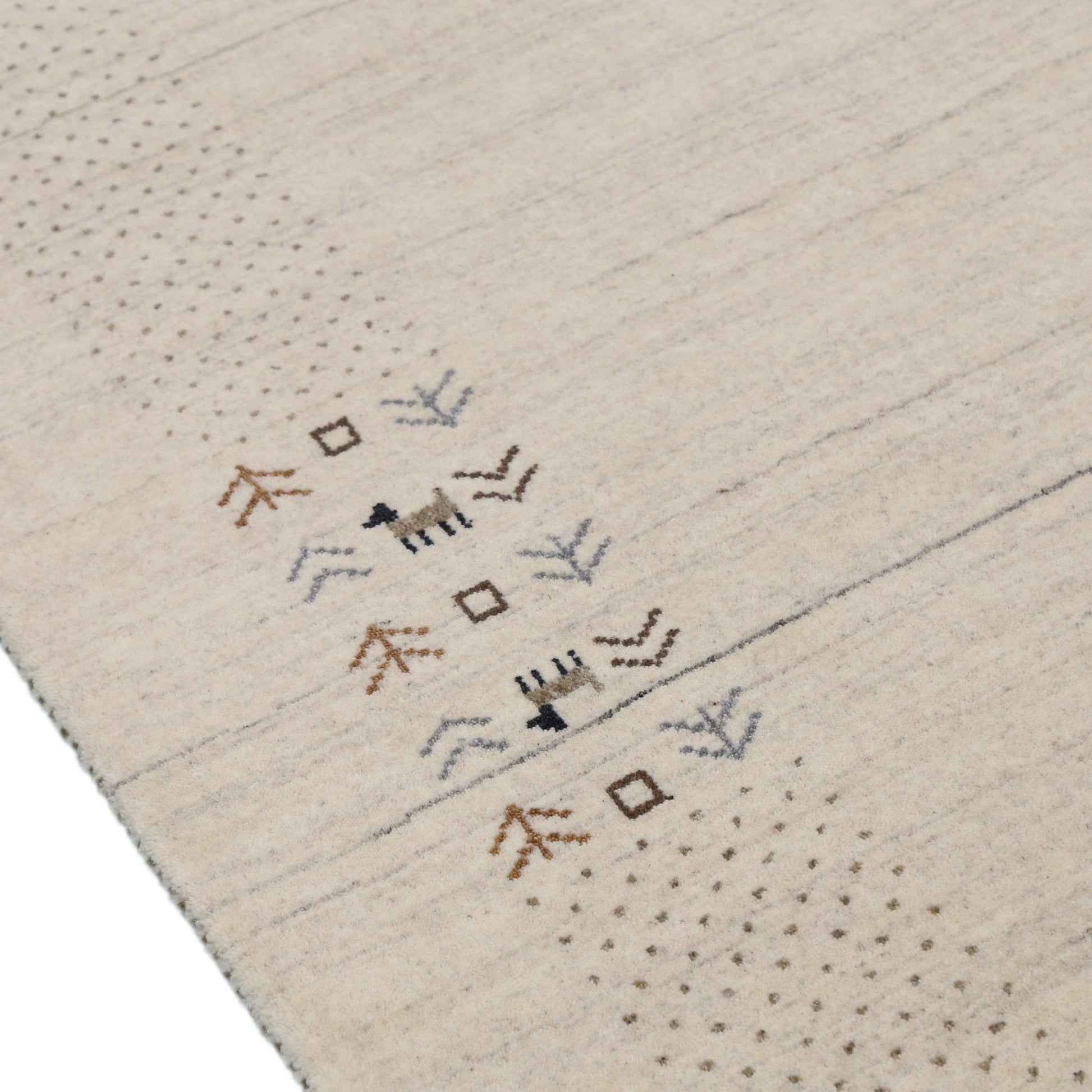 Beige Contemporary Solid Border Design Hand Loomed Wool Area Rug.