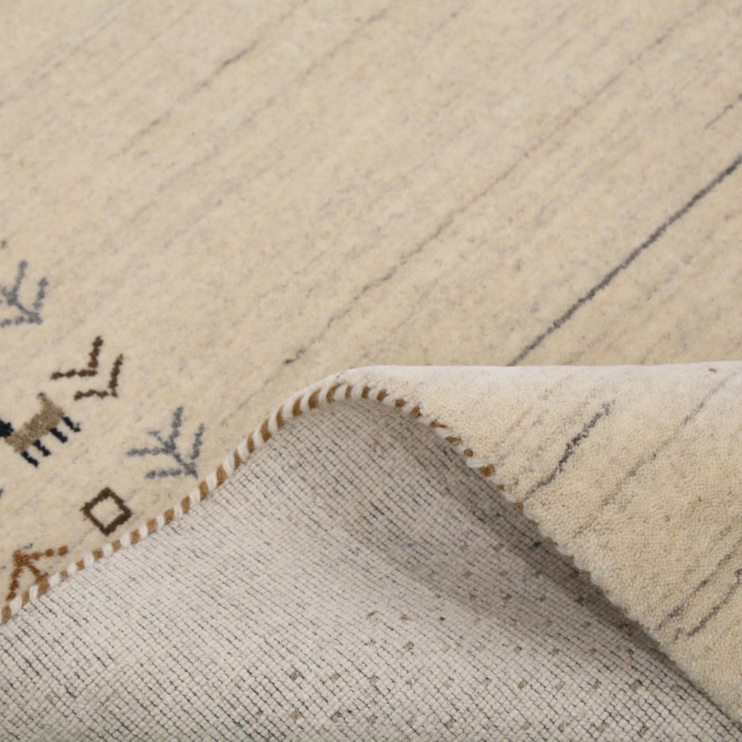 Beige Contemporary Solid Border Design Hand Loomed Wool Area Rug.