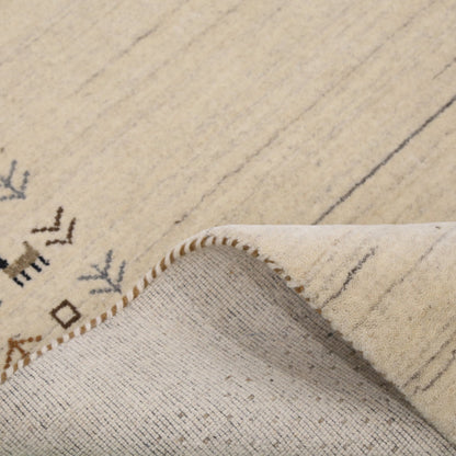 Beige Contemporary Solid Border Design Hand Loomed Wool Area Rug.