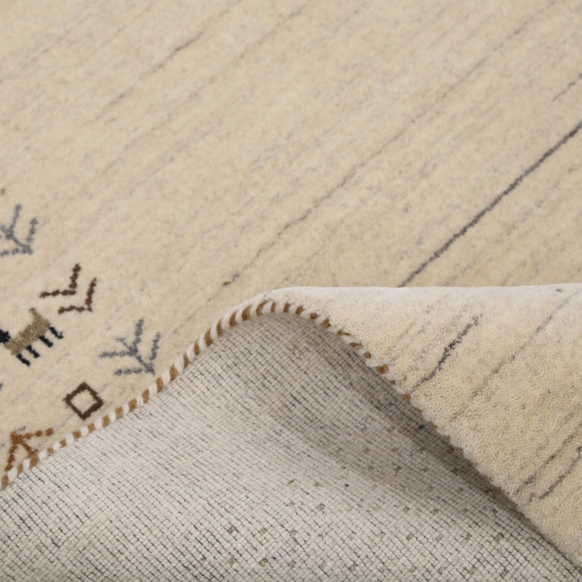 Beige Contemporary Solid Border Design Hand Loomed Wool Area Rug.