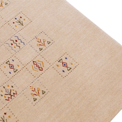 Beige Contemporary Tribal Design Hand Loomed Wool Rug.