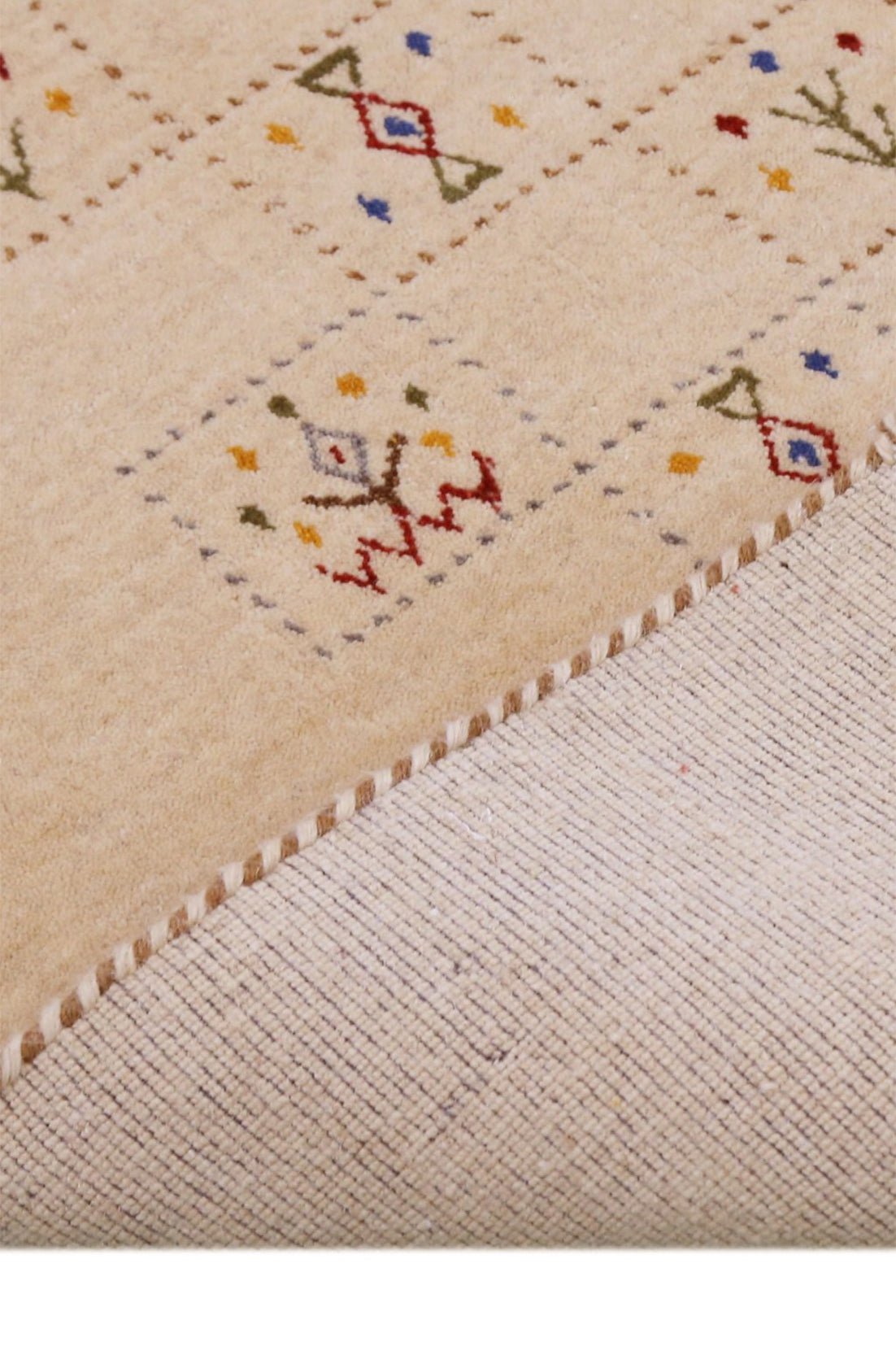 Beige Contemporary Tribal Design Hand Loomed Wool Rug.