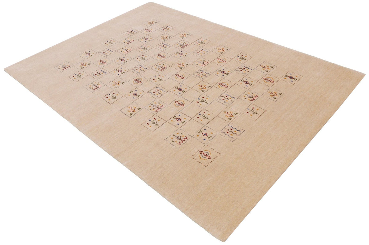 Beige Contemporary Tribal Design Hand Loomed Wool Rug.