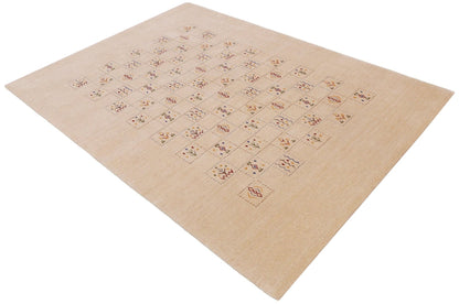 Beige Contemporary Tribal Design Hand Loomed Wool Rug.