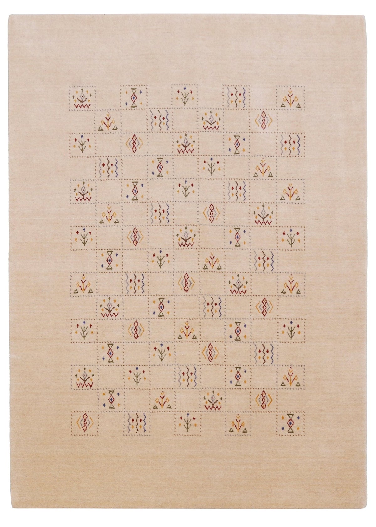 Beige Contemporary Tribal Design Hand Loomed Wool Rug.
