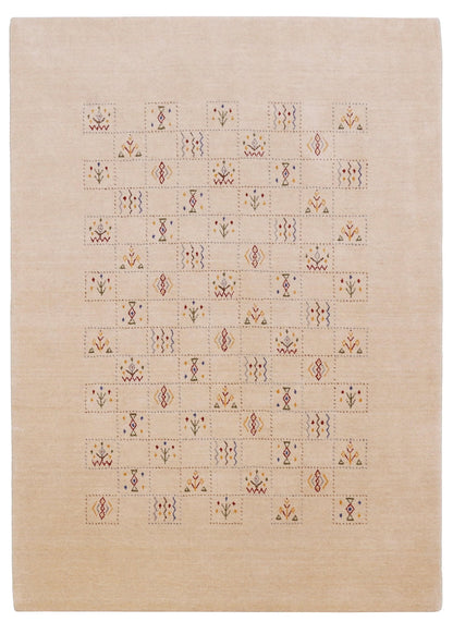 Beige Contemporary Tribal Design Hand Loomed Wool Rug.