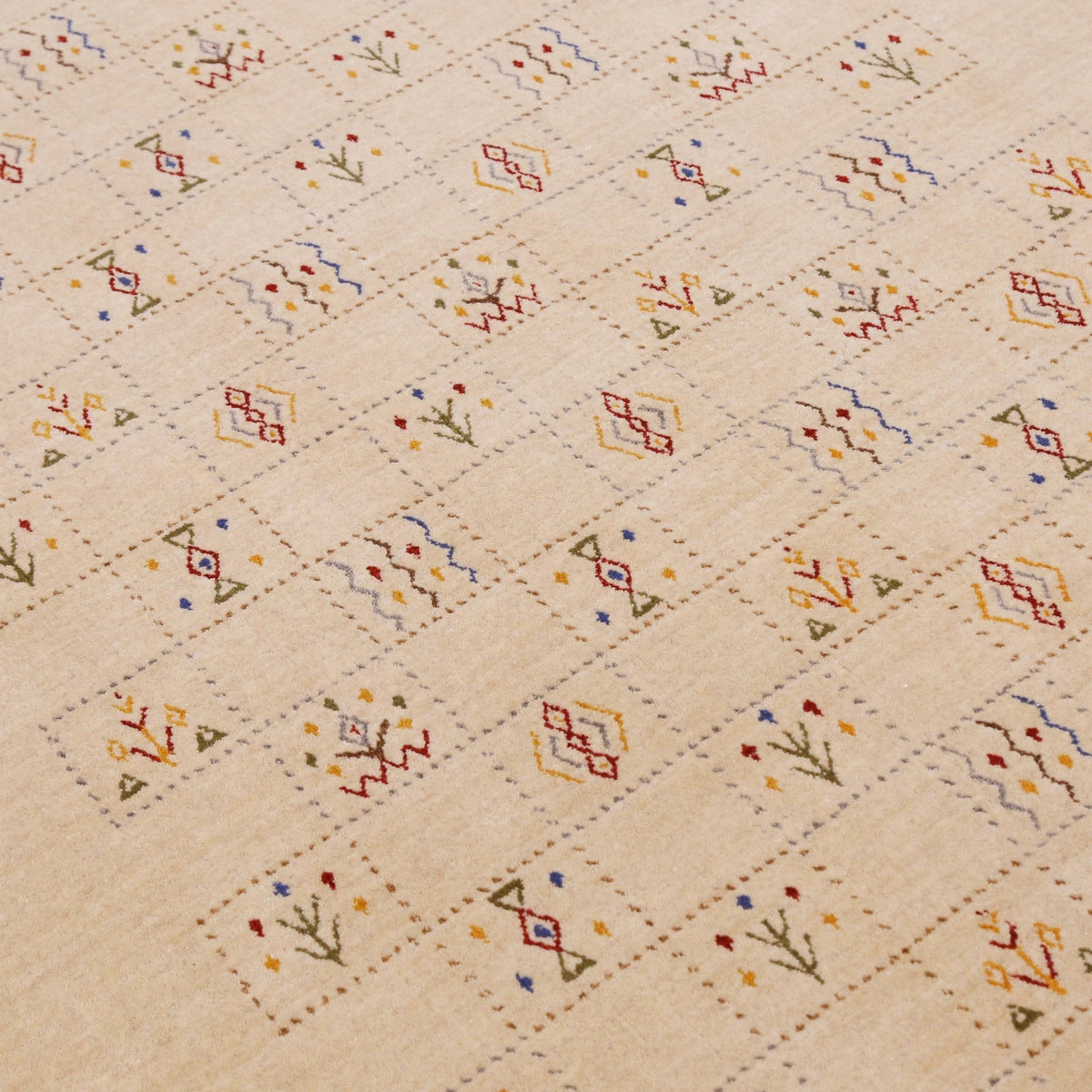 Beige Contemporary Tribal Design Hand Loomed Wool Rug.