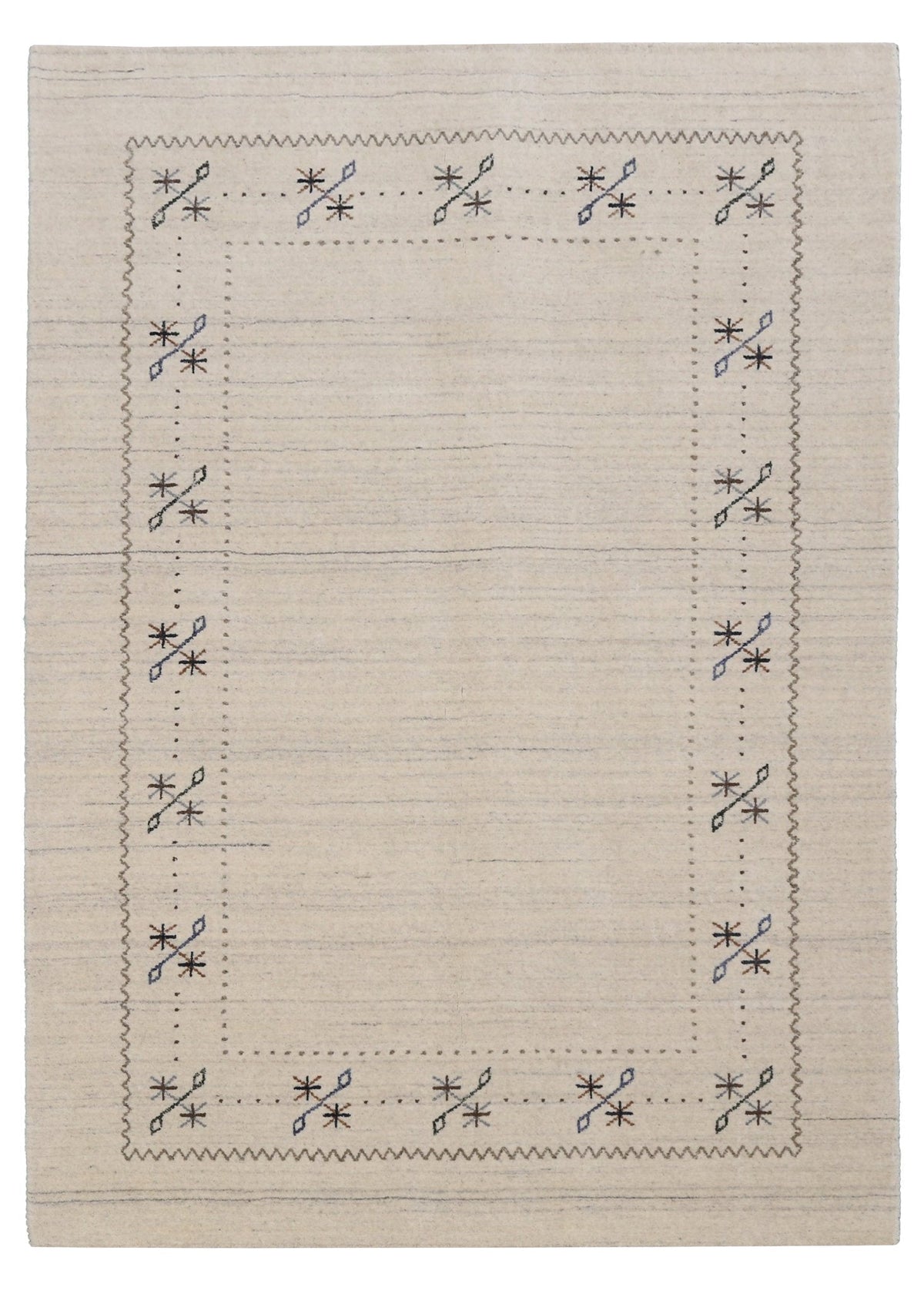 Beige Gabbeh Border Design Hand Loomed Wool Area Rug.