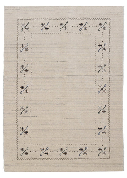 Beige Gabbeh Border Design Hand Loomed Wool Area Rug.
