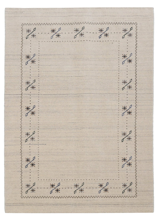 Beige Gabbeh Border Design Hand Loomed Wool Area Rug.