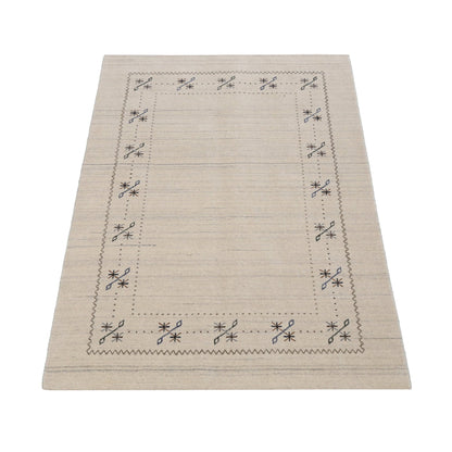 Beige Gabbeh Border Design Hand Loomed Wool Area Rug.