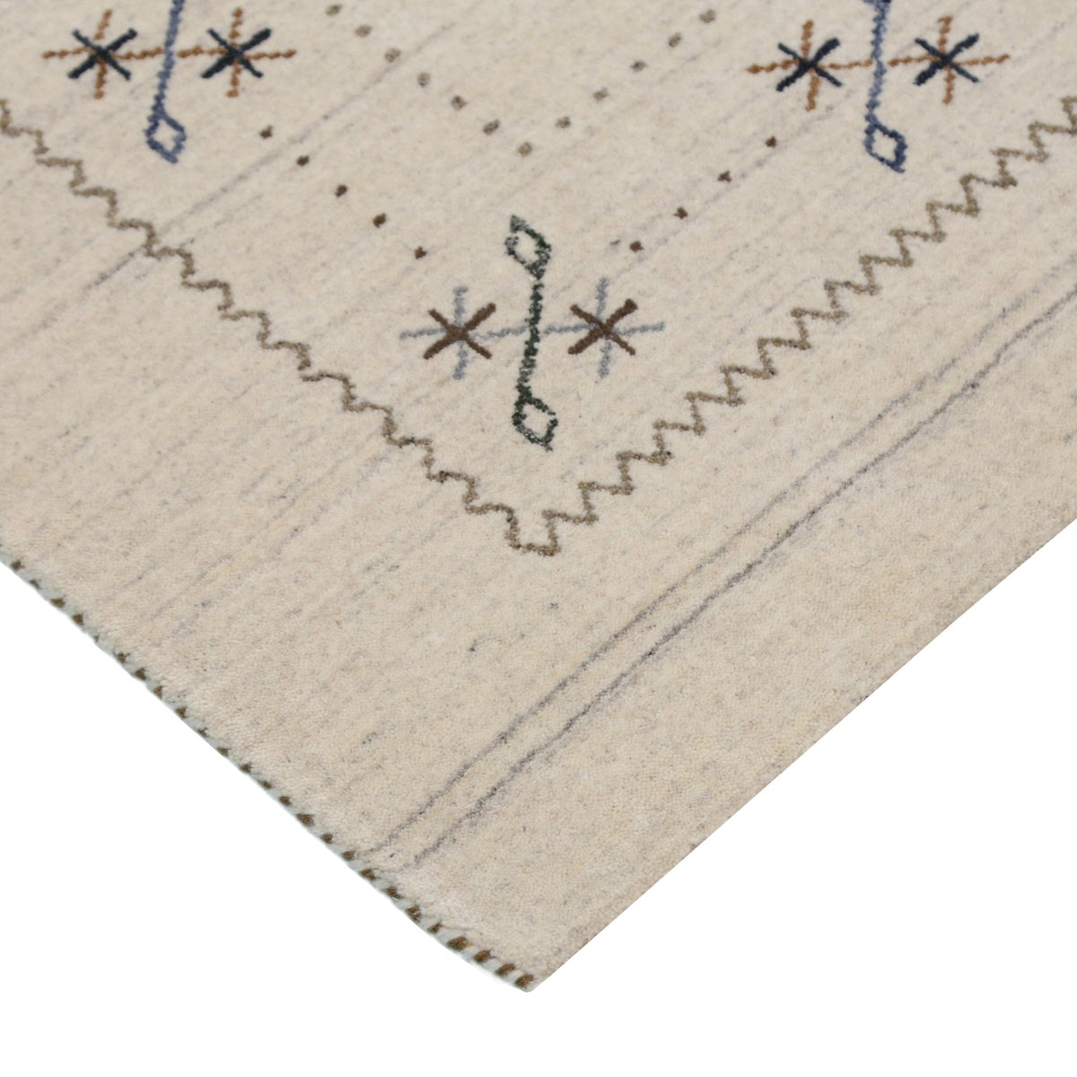 Beige Gabbeh Border Design Hand Loomed Wool Area Rug.
