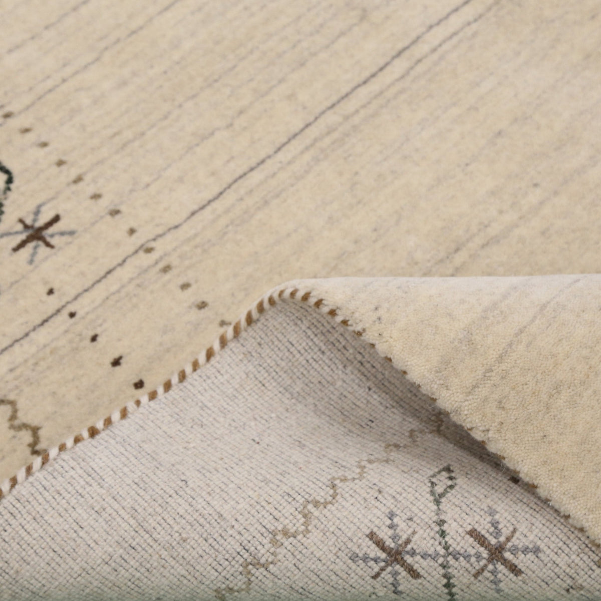 Beige Gabbeh Border Design Hand Loomed Wool Area Rug.