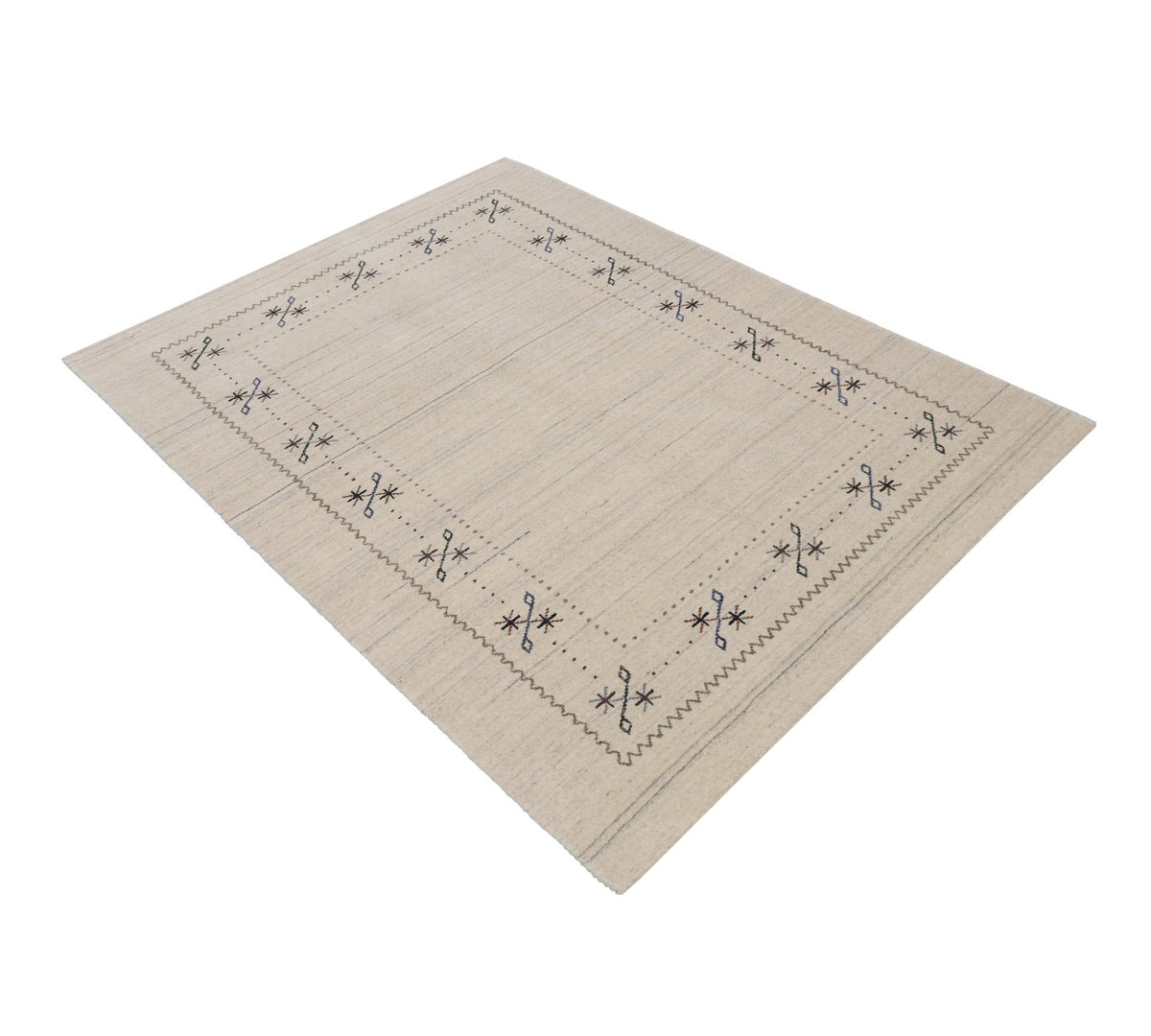 Beige Gabbeh Border Design Hand Loomed Wool Area Rug.