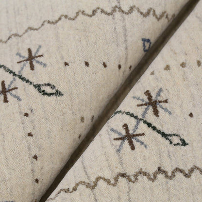 Beige Gabbeh Border Design Hand Loomed Wool Area Rug.