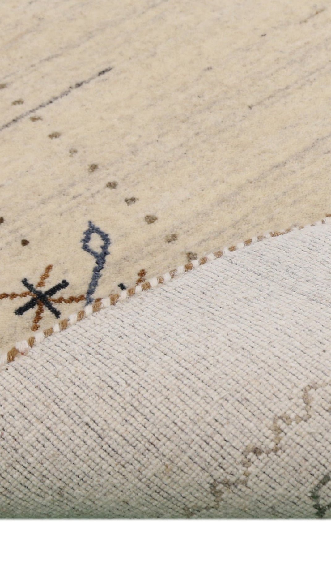 Beige Gabbeh Border Design Hand Loomed Wool Area Rug.
