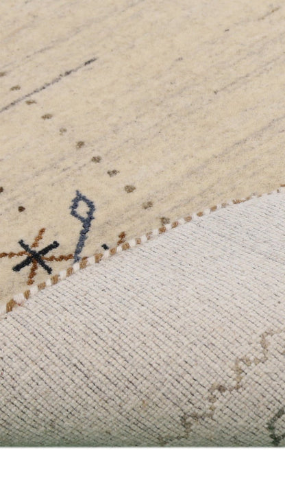 Beige Gabbeh Border Design Hand Loomed Wool Area Rug.