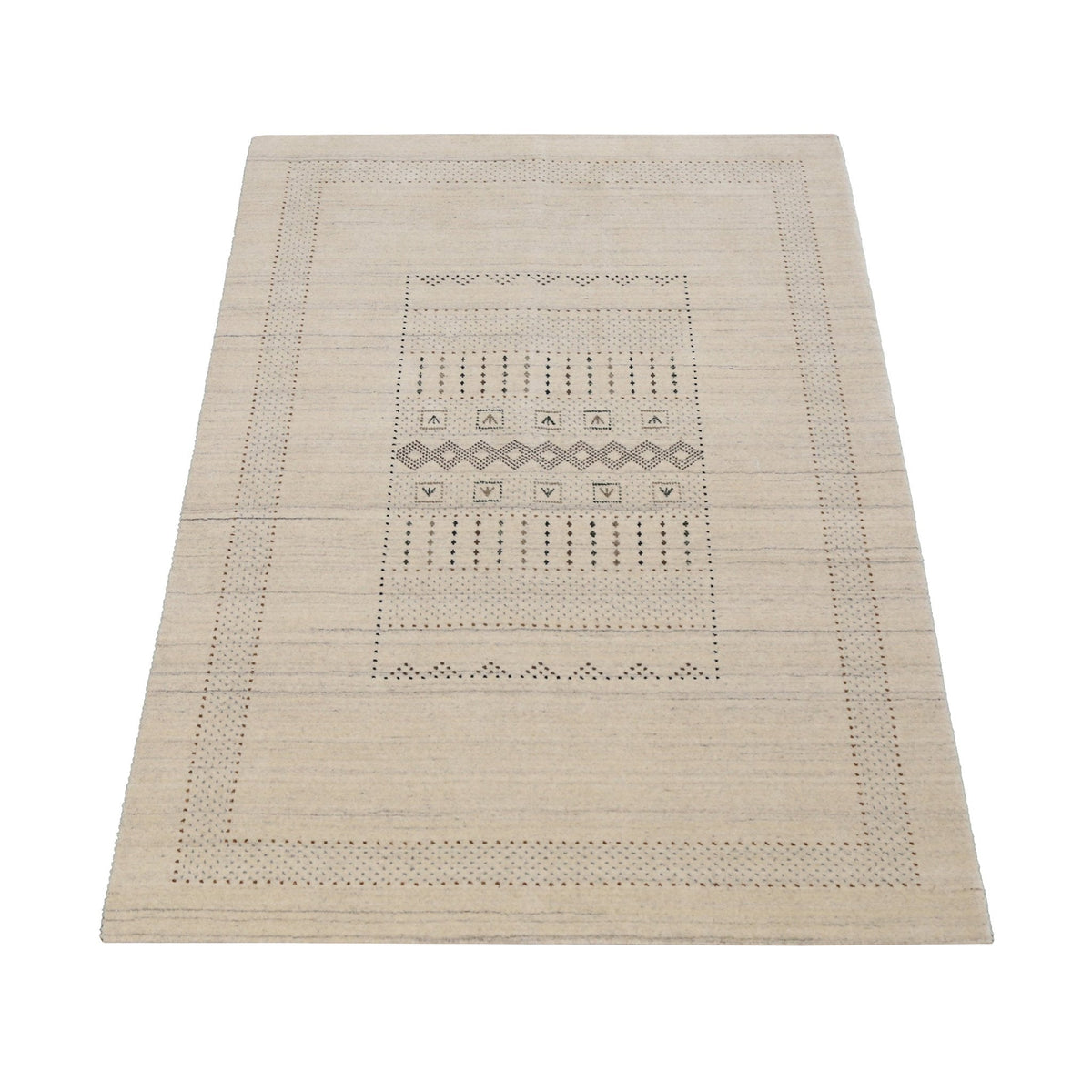 Beige Gabbeh Design Hand Loomed Wool Area Rug.
