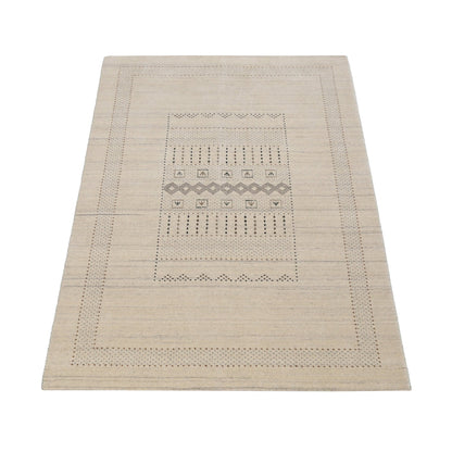 Beige Gabbeh Design Hand Loomed Wool Area Rug.