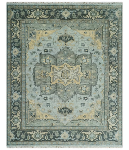 Custom made Beige, Gray and Charcoal Hand Knotted  Traditional Heriz Wool Rug.
