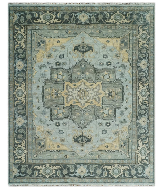 Custom made Beige, Gray and Charcoal Hand Knotted  Traditional Heriz Wool Rug.