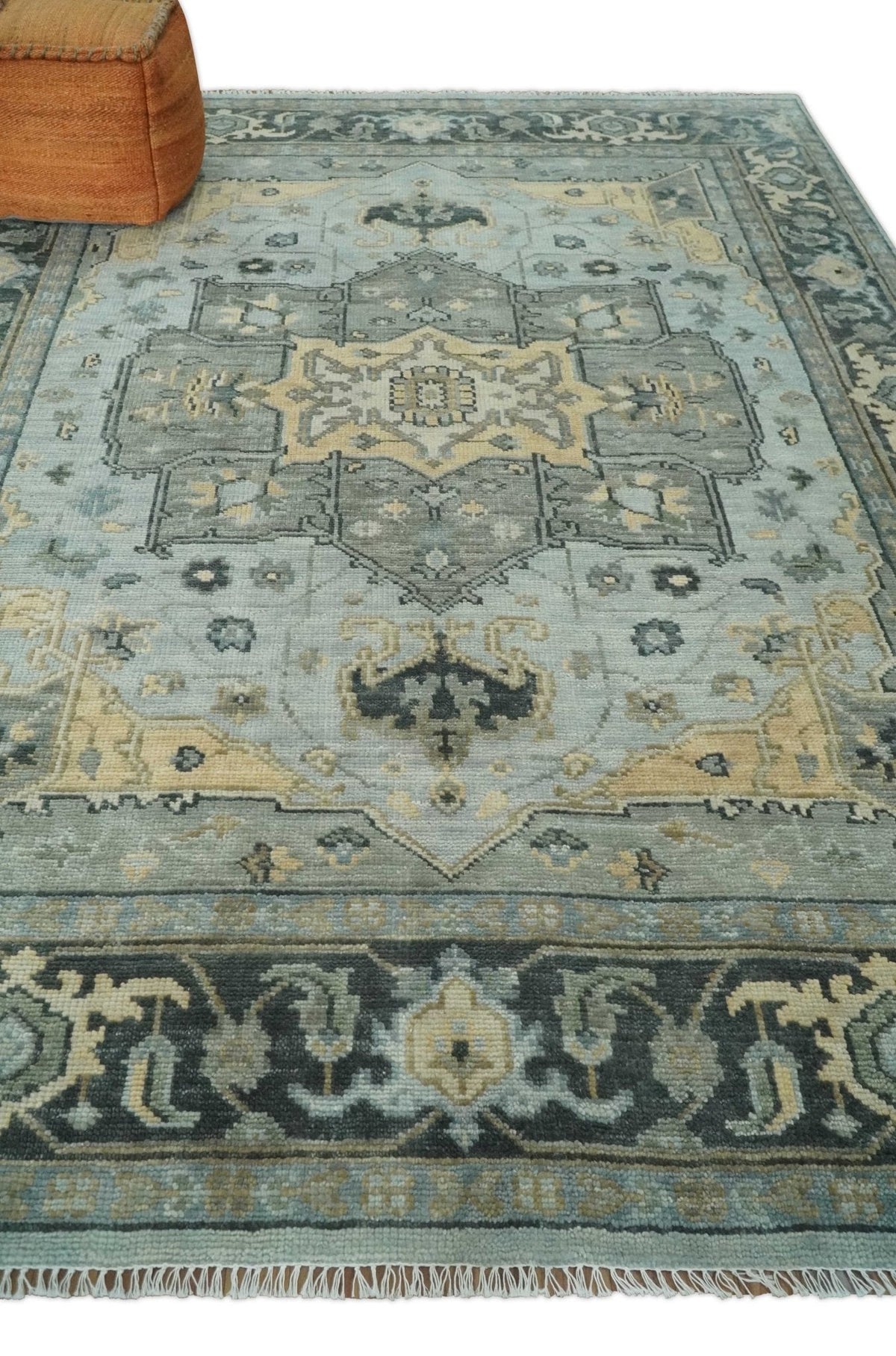 Custom made Beige, Gray and Charcoal Hand Knotted  Traditional Heriz Wool Rug.