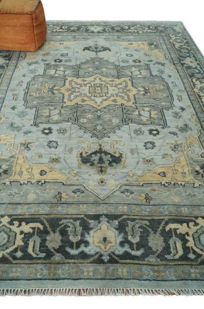 Custom made Beige, Gray and Charcoal Hand Knotted  Traditional Heriz Wool Rug.