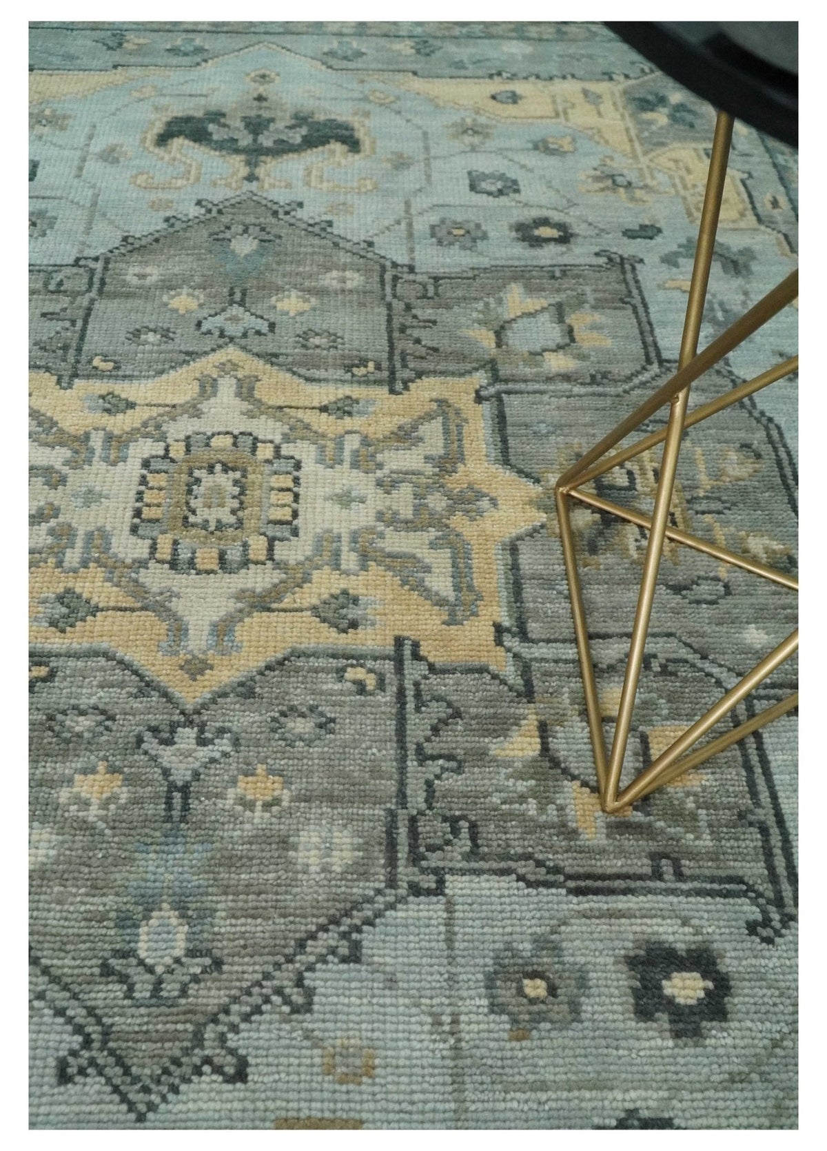 Custom made Beige, Gray and Charcoal Hand Knotted  Traditional Heriz Wool Rug.