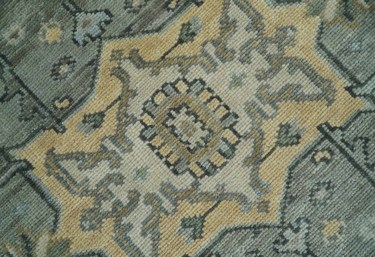 Custom made Beige, Gray and Charcoal Hand Knotted  Traditional Heriz Wool Rug.