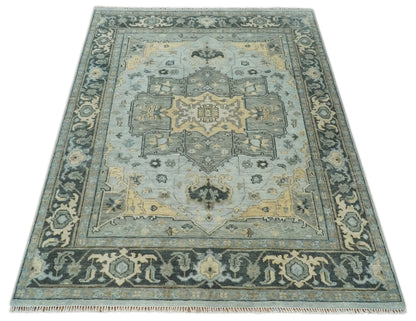 Custom made Beige, Gray and Charcoal Hand Knotted  Traditional Heriz Wool Rug.