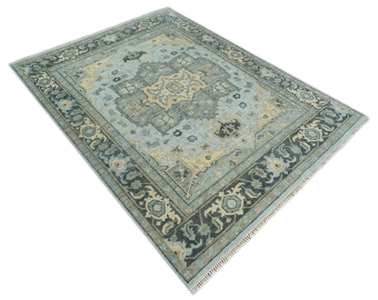 Custom made Beige, Gray and Charcoal Hand Knotted  Traditional Heriz Wool Rug.