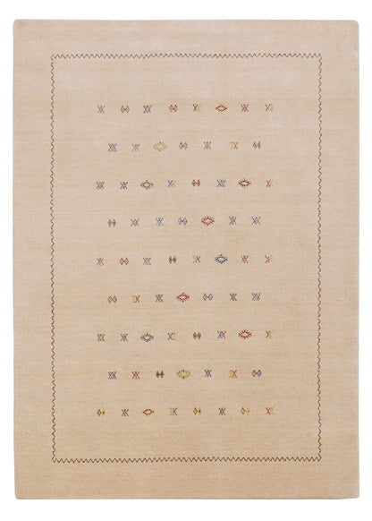 Beige Modern Design Hand Loomed Wool Area Rug.