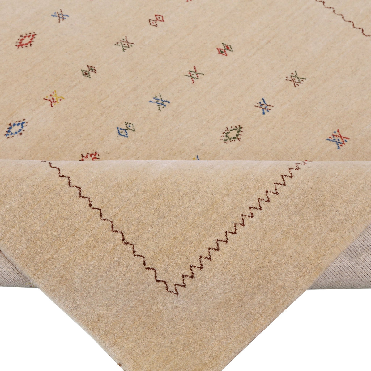 Beige Modern Design Hand Loomed Wool Area Rug.
