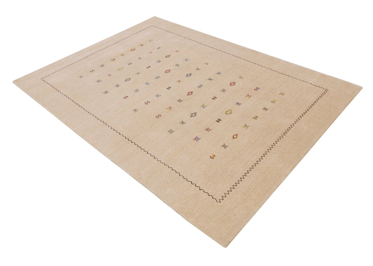 Beige Modern Design Hand Loomed Wool Area Rug.