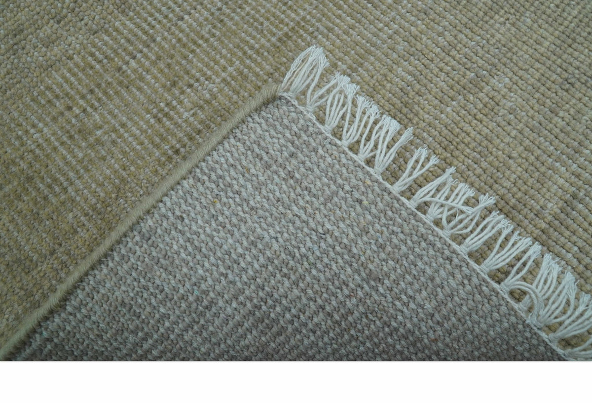 Beige Modern Solid Design Hand Knotted Wool Area Rug.