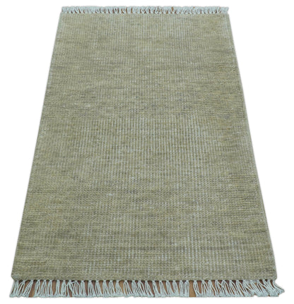 Beige Modern Solid Design Hand Knotted Wool Area Rug.
