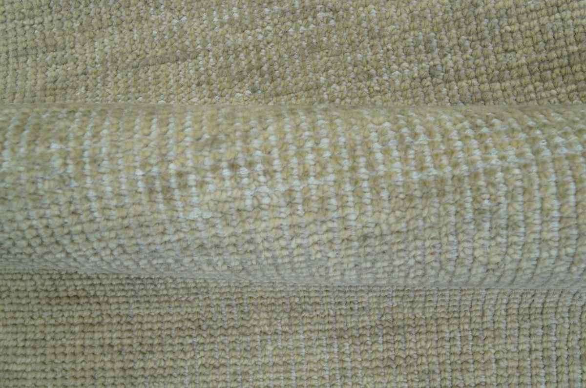 Beige Modern Solid Design Hand Knotted Wool Area Rug.