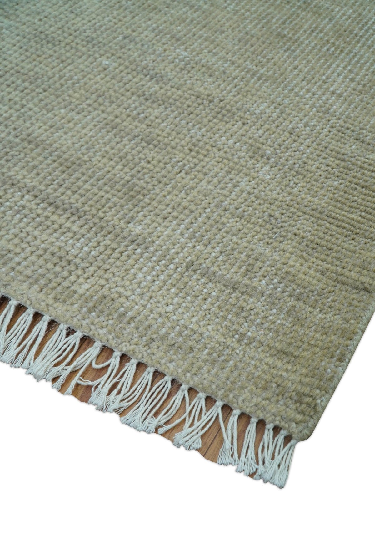 Beige Modern Solid Design Hand Knotted Wool Area Rug.